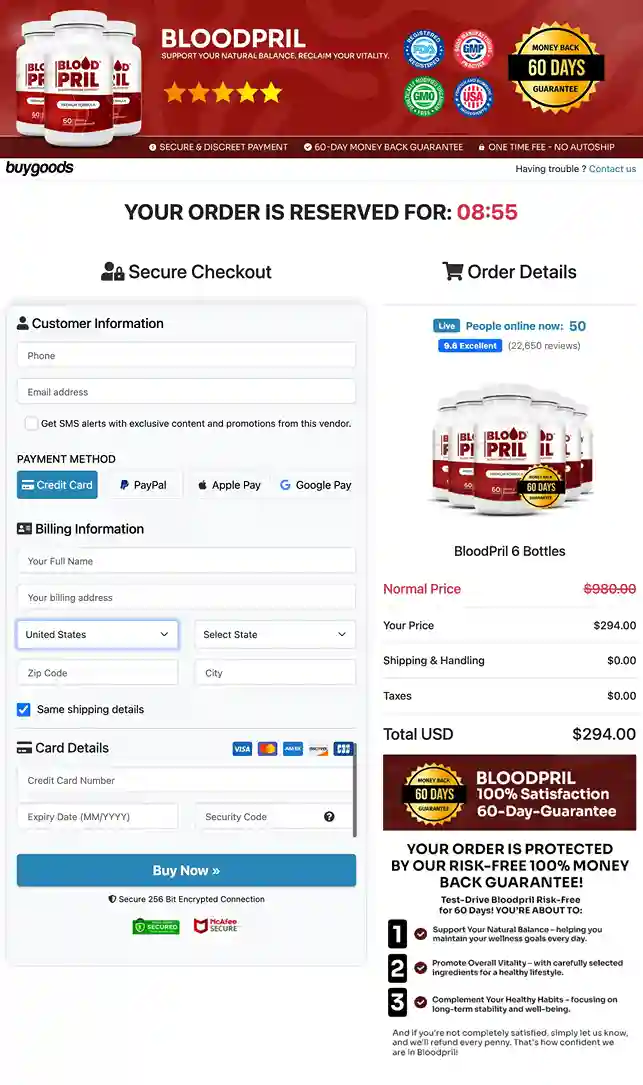 BloodPril Secure Payment Checkout USA